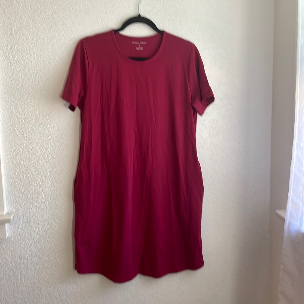 Universal Standard, soft, raspberry-colored, t-shirt dress